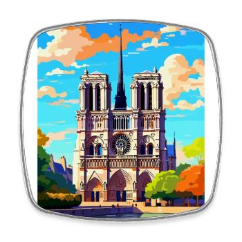 Notre Dame France Vintage Travel Poster Souvenir - Square fridge magnet - white - Front