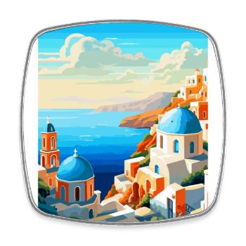 Santorin Grèce Affiche de voyage vintage souvenir - Magnet carré - blanc - Devant