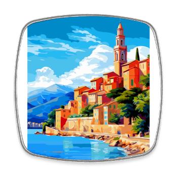 Menton France Affiche de voyage vintage WPA Souvenir - Magnet carré - blanc - Devant