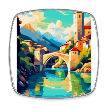 Mostar Bosnien Herzegowina Vintage Reiseposter - Viereckiger Kühlschrankmagnet - Weiß - Vorne