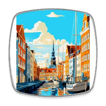Copenhagen Denmark Vintage Travel Poster Souvenir - Square fridge magnet - white - Front