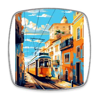 Lisbonne Portugal Affiche de voyage vintage Souvenir WPA - Magnet carré - blanc - Devant