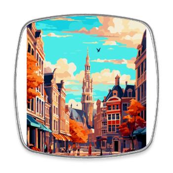 Brussels Belgium Vintage Travel Poster Souvenir - Square fridge magnet - white - Front