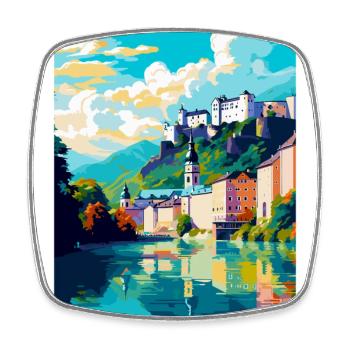 Salzburg Austria Vintage Travel Poster Souvenir - Square fridge magnet - white - Front