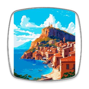 Monemvasia Grèce Affiche de voyage vintage Souvenir - Magnet carré - blanc - Devant