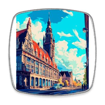 Leipzig Deutschland Vintage Reiseplakat Souvenir WPA - Viereckiger Kühlschrankmagnet - Weiß - Vorne