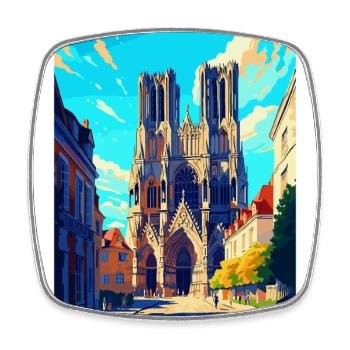 Reims France Vintage Travel Poster WPA Souvenir - Square fridge magnet - white - Front