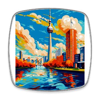 Düsseldorf Deutschland Vintage Reiseplakat Souvenir - Viereckiger Kühlschrankmagnet - Weiß - Vorne