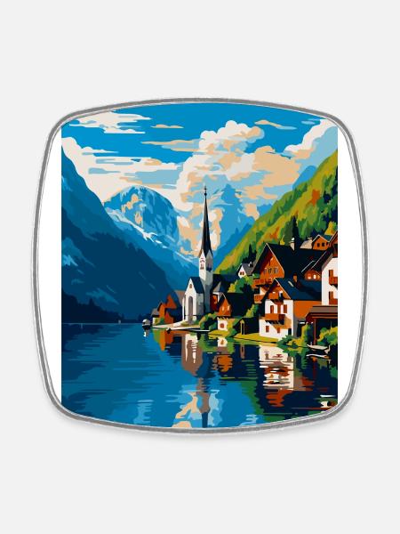 Hallstatt Austria Vintage Travel Poster Souvenir - Square fridge magnet - white