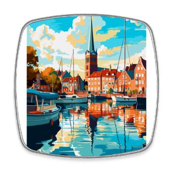 Flensburg Germany Vintage Travel Poster Souvenir - Square fridge magnet - white - Front