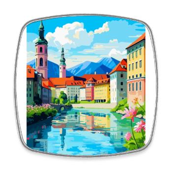 Ljubljana Slovenia Vintage Travel Poster Souvenir - Square fridge magnet - white - Front
