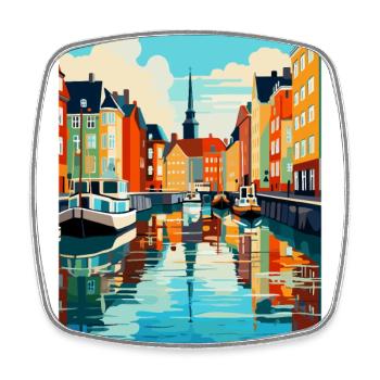 Copenhagen Denmark Vintage Travel Poster Souvenir - Square fridge magnet - white - Front