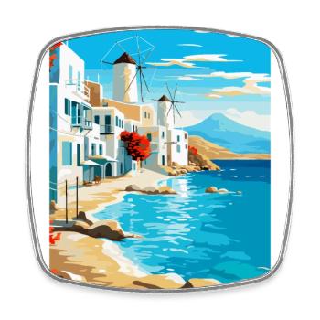 Mykonos Grèce Affiche de voyage vintage Souvenir WPA - Magnet carré - blanc - Devant