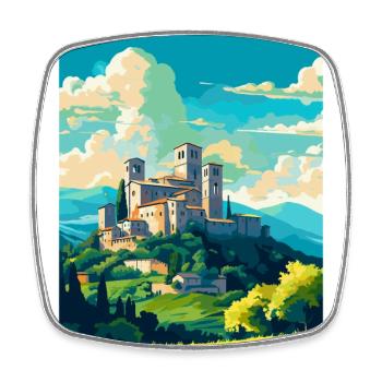 Assise, Italie, Affiche de voyage vintage, WPA, Souvenir - Magnet carré - blanc - Devant