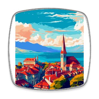 Lausanne Switzerland Vintage Travel Poster WPA Art - Square fridge magnet - white - Front