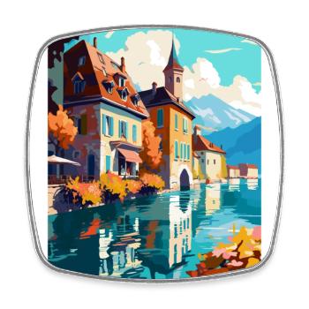 Annecy France Affiche de voyage vintage WPA Souvenir - Magnet carré - blanc - Devant