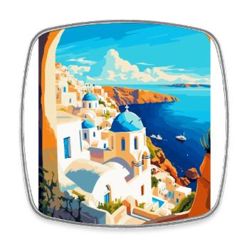 Santorin Grèce Affiche de voyage vintage souvenir - Magnet carré - blanc - Devant