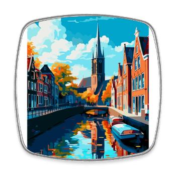 Delft Netherlands Vintage Travel Poster Souvenir - Square fridge magnet - white - Front