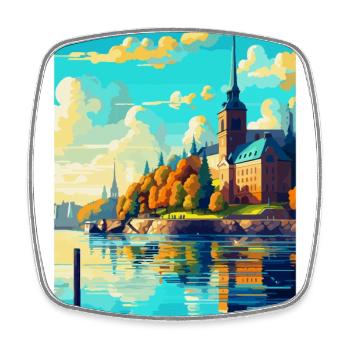 Stockholm Suède Affiche de voyage vintage souvenir - Magnet carré - blanc - Devant