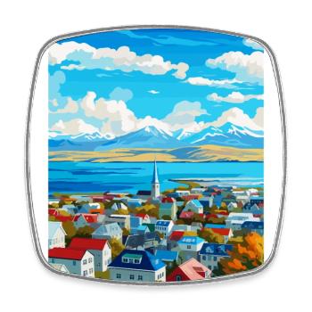 Reykjavik Island Vintage Reiseplakat Souvenir - Viereckiger Kühlschrankmagnet - Weiß - Vorne