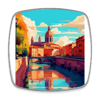 Toulouse France Affiche de voyage vintage Souvenir WPA - Magnet carré - blanc - Devant