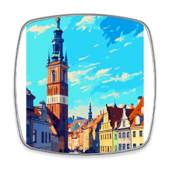 Wroclaw Pologne Affiche de voyage vintage Souvenir WPA - Magnet carré - blanc - Devant