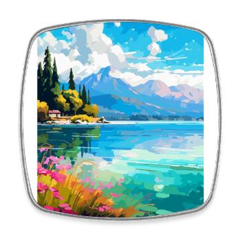 Lac d’Annecy France Affiche de voyage vintage souvenir - Magnet carré - blanc - Devant