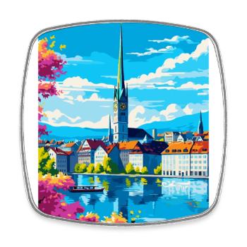 Zurich Suisse Affiche de voyage vintage souvenir - Magnet carré - blanc - Devant
