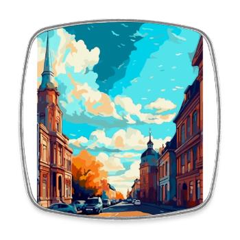 Lodz Pologne Affiche de voyage vintage WPA Art Souvenir - Magnet carré - blanc - Devant
