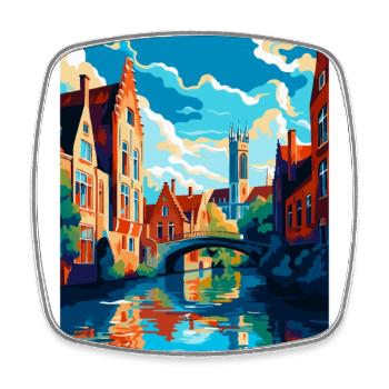 Bruges Belgique Affiche de voyage vintage Souvenir WPA - Magnet carré - blanc - Devant