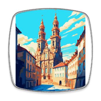 Santiago Spanien Vintage Reiseplakat Souvenir WPA - Viereckiger Kühlschrankmagnet - Weiß - Vorne