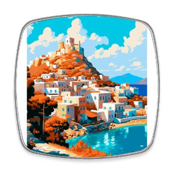 Patmos Grèce Affiche de voyage vintage WPA Souvenir - Magnet carré - blanc - Devant