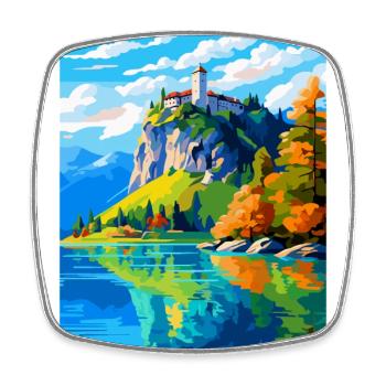 Bled Castle Slovenia Vintage Travel Poster WPA Art - Square fridge magnet - white - Front