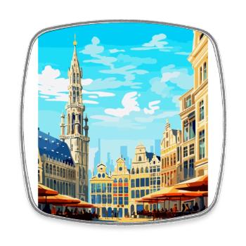 Brussels Belgium Vintage Travel Poster Souvenir - Square fridge magnet - white - Front