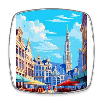 Brussels Belgium Vintage Travel Poster Souvenir - Square fridge magnet - white - Front