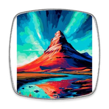 Kirkjufell Iceland Vintage Travel Poster Souvenir - Square fridge magnet - white - Front