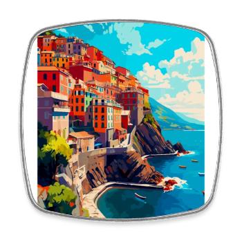 Cinque Terre Italy Vintage Travel Poster Souvenir - Square fridge magnet - white - Front