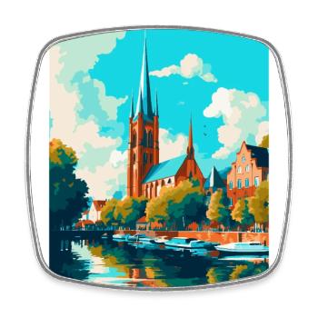 Affiche de voyage vintage de Lübeck Allemagne Souvenir WPA - Magnet carré - blanc - Devant