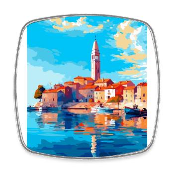 Vodice Croatie Affiche de voyage vintage Souvenir WPA - Magnet carré - blanc - Devant