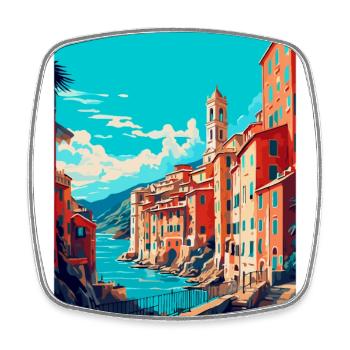 Genua Italien Vintage Reiseplakat WPA Kunst Souvenir - Viereckiger Kühlschrankmagnet - Weiß - Vorne