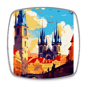 Prag Tschechische Republik Vintage Reiseplakat WPA - Viereckiger Kühlschrankmagnet - Weiß - Vorne