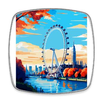 London Eye Angleterre Royaume-Uni Affiche de voyage vintage WPA - Magnet carré - blanc - Devant