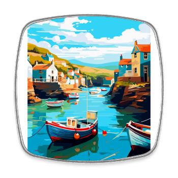 Port Issac England Uk Vintage Reiseposter WPA - Viereckiger Kühlschrankmagnet - Weiß - Vorne