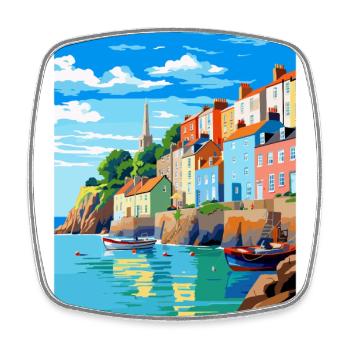 Tenby Pays de Galles Royaume-Uni Affiche de voyage vintage Souvenir WPA - Magnet carré - blanc - Devant