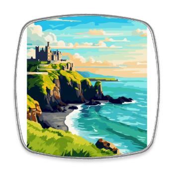 Dunluce Castle Ireland Uk Vintage Travel Poster - Square fridge magnet - white - Front