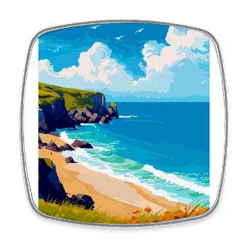 Porthcurno Beach Cornwall England Uk Travel Poster - Square fridge magnet - white - Front