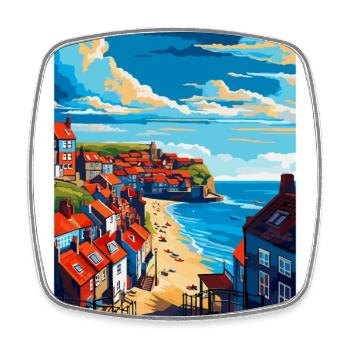 Whitby England Uk Vintage Reiseposter Souvenir - Viereckiger Kühlschrankmagnet - Weiß - Vorne