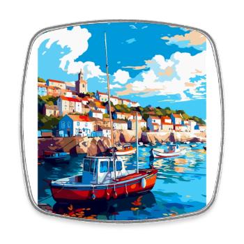 Brixham England Uk Vintage Reiseposter Souvenir - Viereckiger Kühlschrankmagnet - Weiß - Vorne