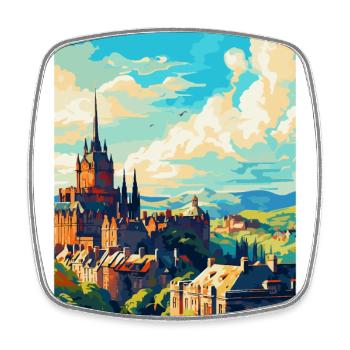 Edinburgh Scotland Uk Travel Poster Souvenir WPA - Square fridge magnet - white - Front