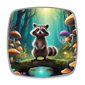 Raccoon in the enchanted forest - Square fridge magnet - white - Front